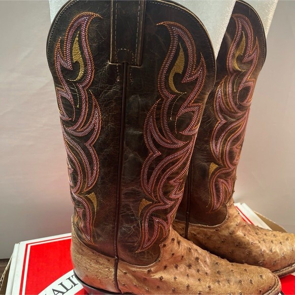 Justin Tan Pint Ostrich with Brown uppers  size 6B - Picture 2 of 7